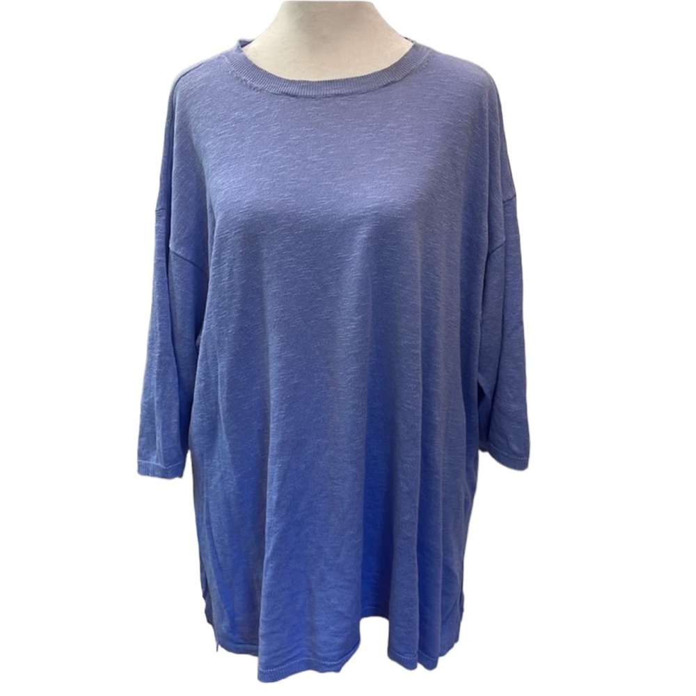 Eileen Fisher crew neck linen/cotton tunic sweater in periwinkle. Size L. EUC